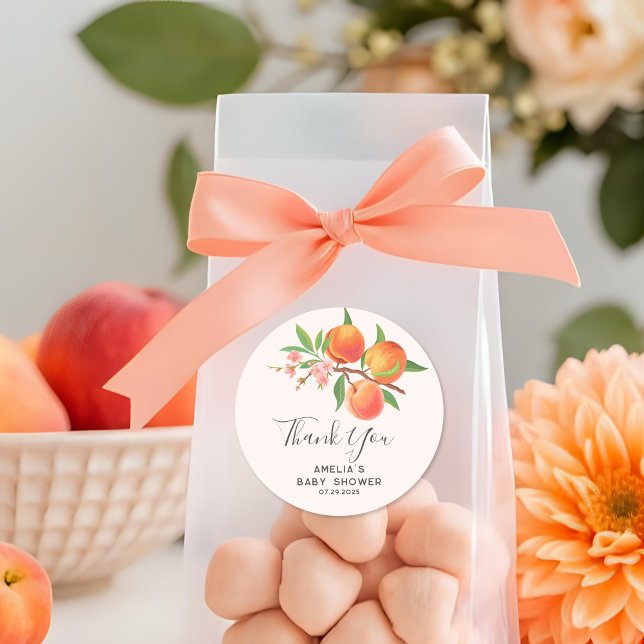 Sticker Rond Little Peach Is On The Way Baby Shower thankyou (Créateur téléchargé)