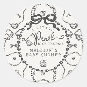 Sticker Rond Little Pearl Black Coquette Bow Baby shower Favori