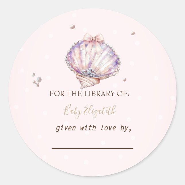 Sticker Rond Little Pearl Seashells Diamonds Dots Baby Shower (Devant)