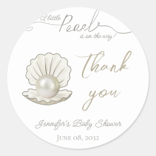 Sticker Rond Little Pearl Under the Sea Pearlcore Baby shower (Devant)
