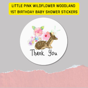 Sticker Rond Little Pink Fleur sauvage Woodland 1er anniversair