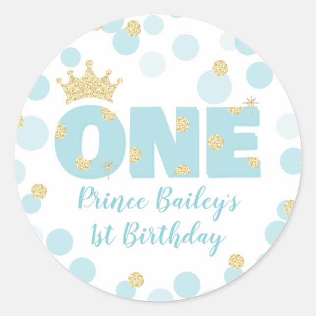 Sticker Rond Little Prince Blue Gold Confetti fête d'anniversai (Devant)