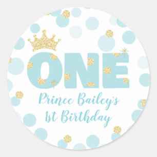 Sticker Rond Little Prince Blue Gold Confetti fête d'anniversai