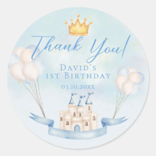 Sticker Rond Little Prince Fairytale Castle Crown 1er anniversa