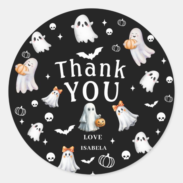 Sticker Rond Little Pumpkin Boo – Halloween Baby Shower (Devant)