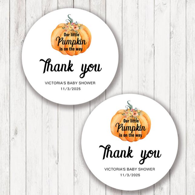 Sticker Rond Little Pumpkin is on the way Baby Shower  (Créateur téléchargé)