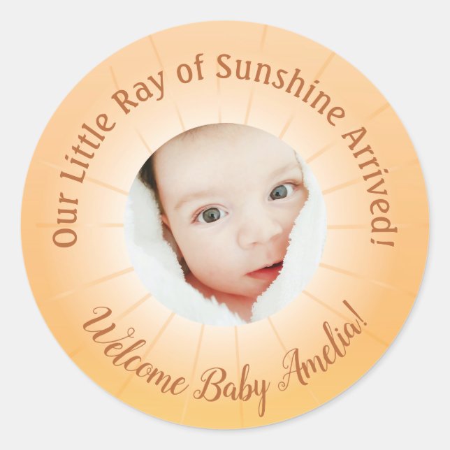 Sticker Rond Little Ray of Sunshine Baby shower (Devant)