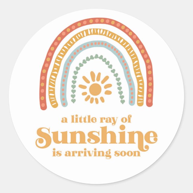 Sticker Rond Little Ray of Sunshine Boho Baby shower arc-en-cie (Devant)
