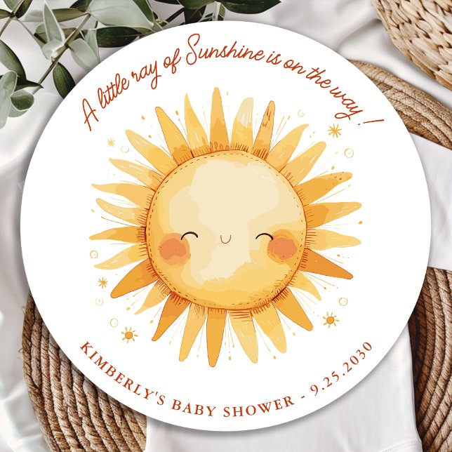 Sticker Rond Little Ray of Sunshine Boho Sun Cute Baby Shower (Créateur téléchargé)
