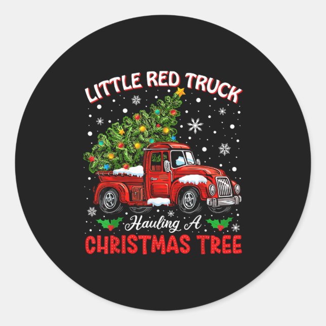 Sticker Rond Little Red Truck Hauling A Christmas Tree  (Devant)