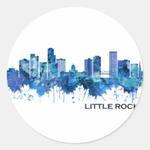 Sticker Rond Little Rock Arkansas Skyline Blue
