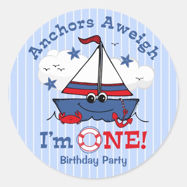 Sticker Rond Little Sailboat 1er anniversaire (Devant)