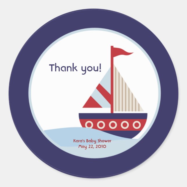 Sticker Rond Little Sailboat Marine Bateau Baby shower Favorise (Devant)
