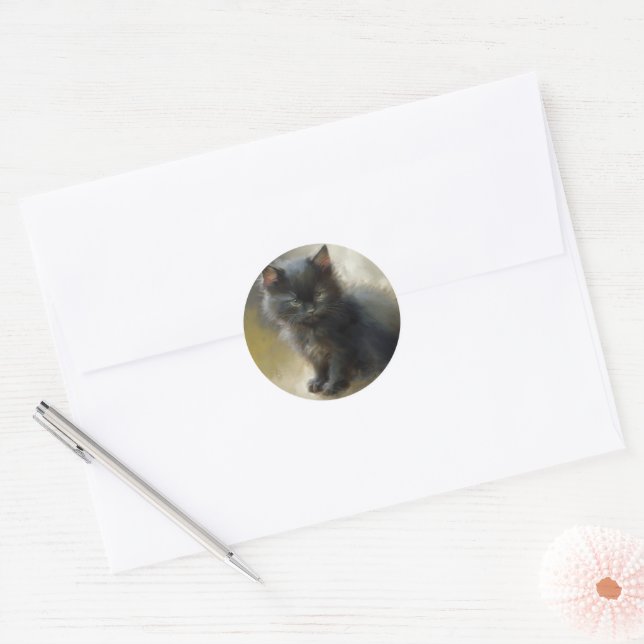 Sticker Rond Little Shadow Black Kitten (Enveloppe)