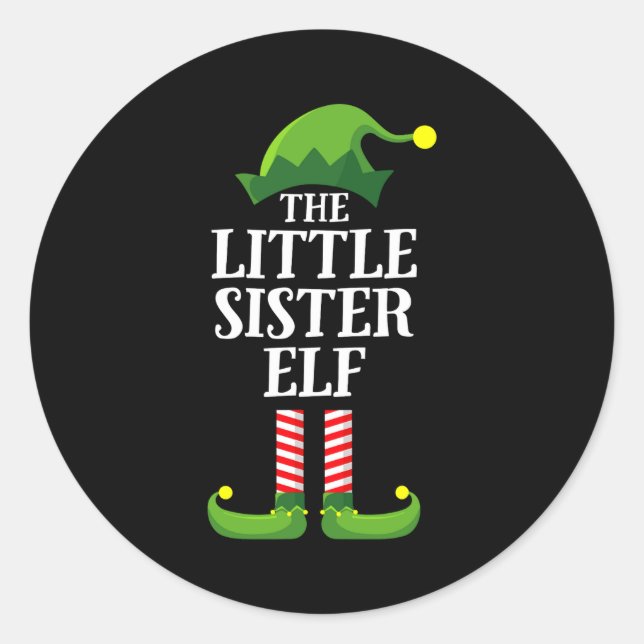 Sticker Rond Little Sister Elf Matching Family Group Christmas  (Devant)