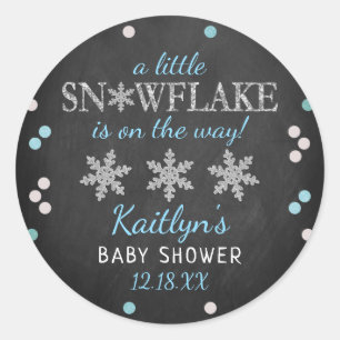 Sticker Rond Little Snowflake Boys Baby shower d'hiver