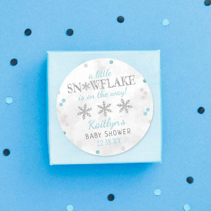 Sticker Rond Little Snowflake Boys Baby shower d'hiver