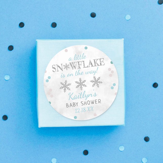 Sticker Rond Little Snowflake Boys Baby shower d'hiver (Créateur téléchargé)