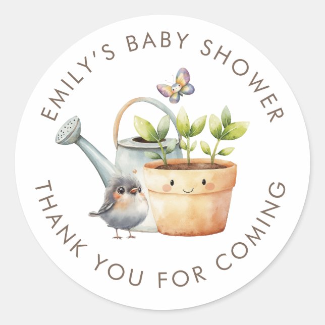Sticker Rond Little Sprout Girl Boy Garden Baby Shower Thanks (Devant)