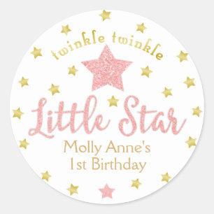 Sticker Rond Little Star Anniversaire fille rose Parties scinti