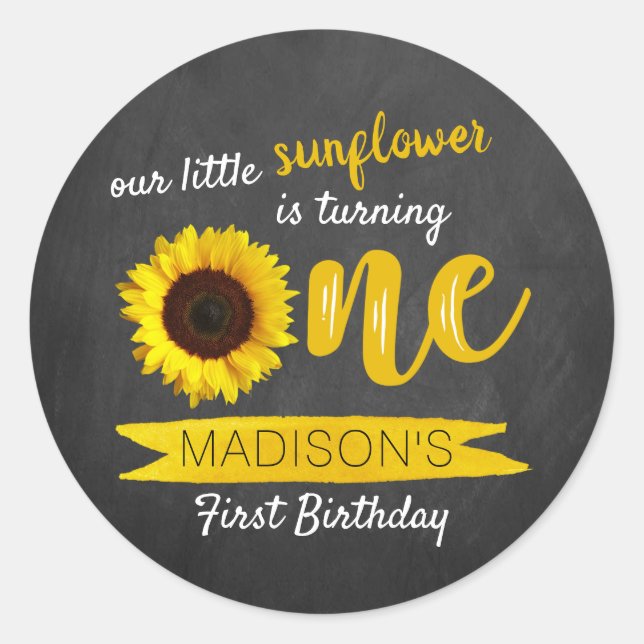 Sticker Rond Little Sunflower Chalkboard 1er anniversaire (Devant)