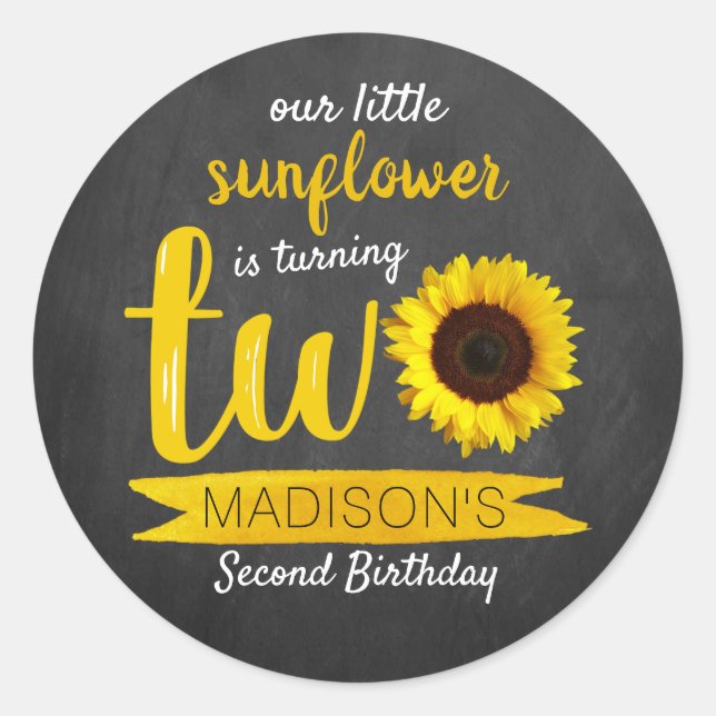 Sticker Rond Little Sunflower Chalkboard 2e anniversaire (Devant)