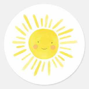 Sticker Rond Little Sunshine Party Yellow Sun