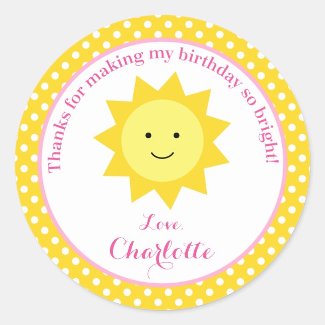 Sticker Rond Little Sunshine Rose Jaune Anniversaire Fête Favor (Devant)