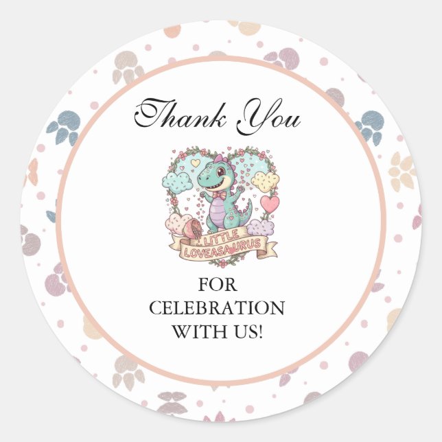 Sticker Rond Little Sweet Dino Birthday Party (Devant)