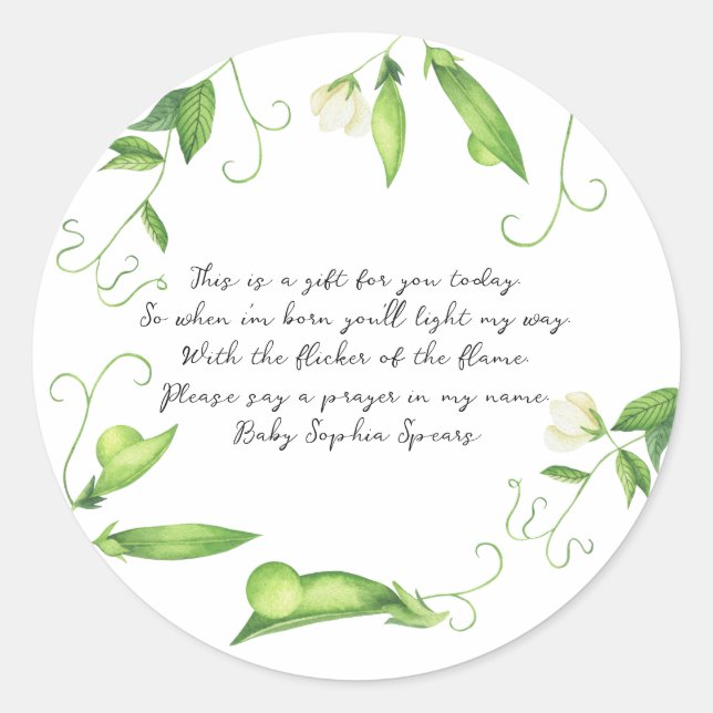 Sticker Rond Little Sweet Pea Baby Shower Prayer Baby (Devant)