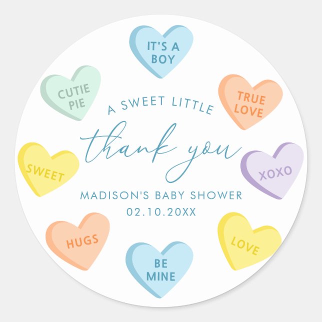 Sticker Rond Little Sweetheart Candy Hearts Thank You (Devant)