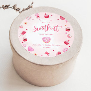 Sticker Rond Little Sweetheart est en chemin baby shower