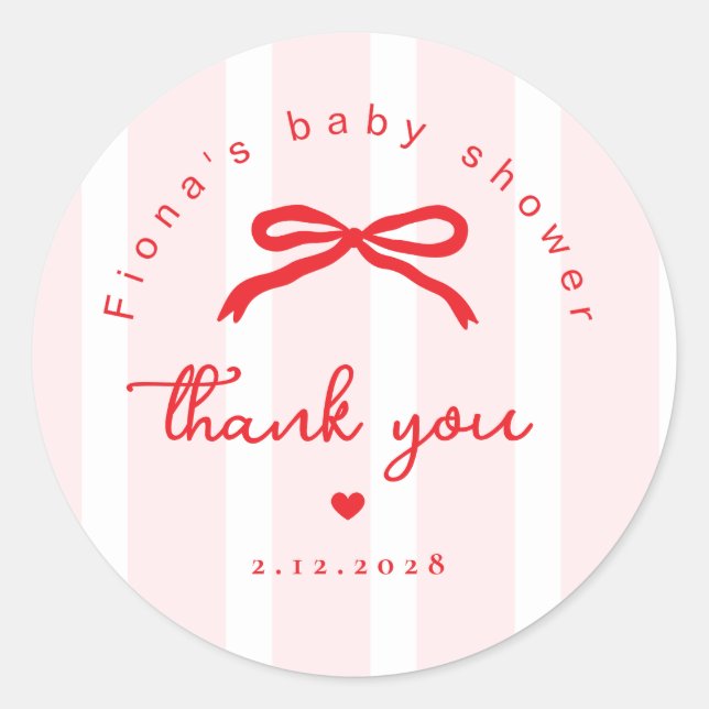 Sticker Rond Little Sweetheart Pink Red Valentines Baby Shower (Devant)