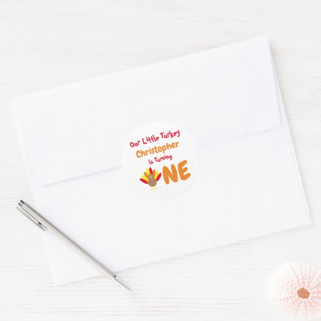 Sticker Rond Little Turkey 1er anniversaire (Enveloppe)