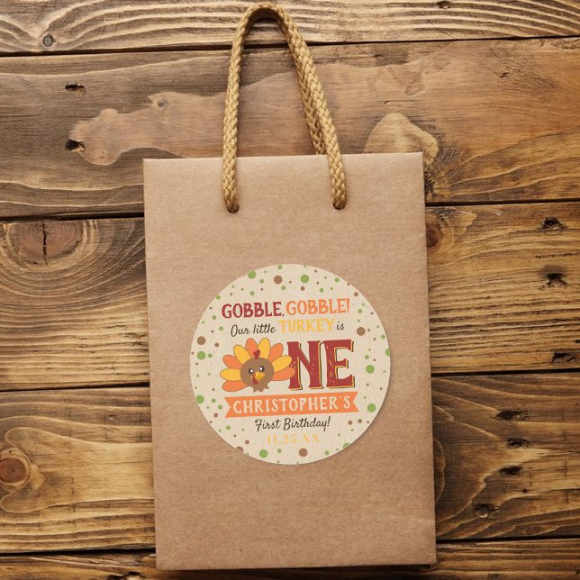 Sticker Rond Little Turkey Fall Thanksgiving 1er anniversaire (Créateur téléchargé)
