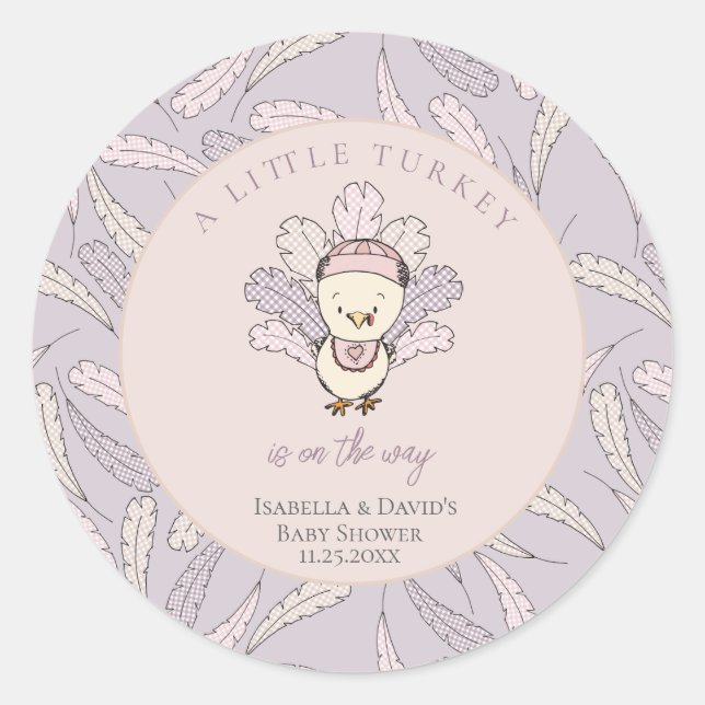 Sticker Rond Little Turkey Feathers Autumn Girl Baby shower (Devant)