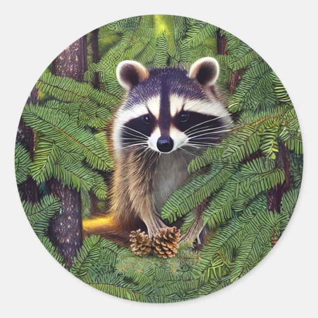 Sticker Rond Little Woodland Wilderness Raccoon (Devant)