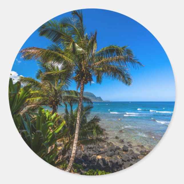 Sticker Rond Littoral tropical (Devant)