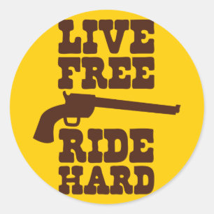 Sticker Rond LIVE FREE RIDE HARD cowboy rodéo moto