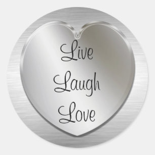 Sticker Rond Live Laugh Love On Silver Heart