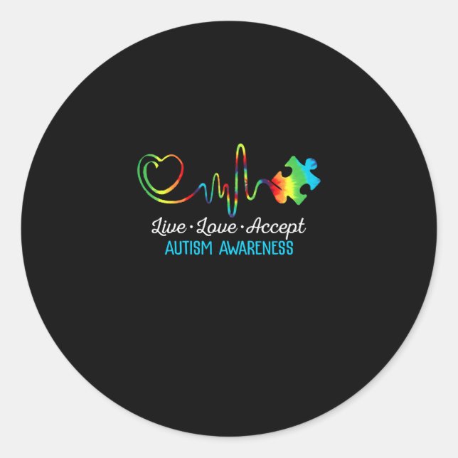 Sticker Rond Live Love Accept Autism Awareness (Devant)