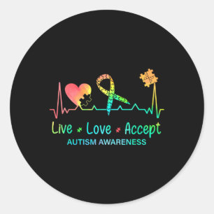 Sticker Rond Live Love Accepter l'autisme Mois Tie Dye Hommes F