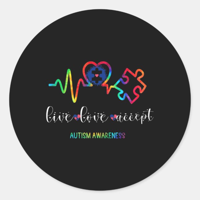 Sticker Rond Live Love Accepter Sensibilisation sur l'autisme 1 (Devant)