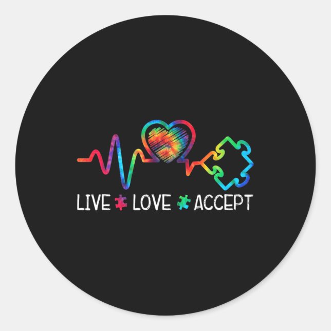 Sticker Rond Live Love Accepter Sensibilisation sur l'autisme C (Devant)