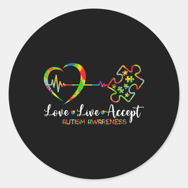 Sticker Rond Live Love Accepter Sensibilisation sur l'autisme H (Devant)