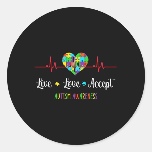 Sticker Rond Live Love Accepter Sensibilisation sur l'autisme H (Devant)
