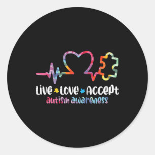Sticker Rond Live Love Accepter Sensibilisation sur l'autisme M