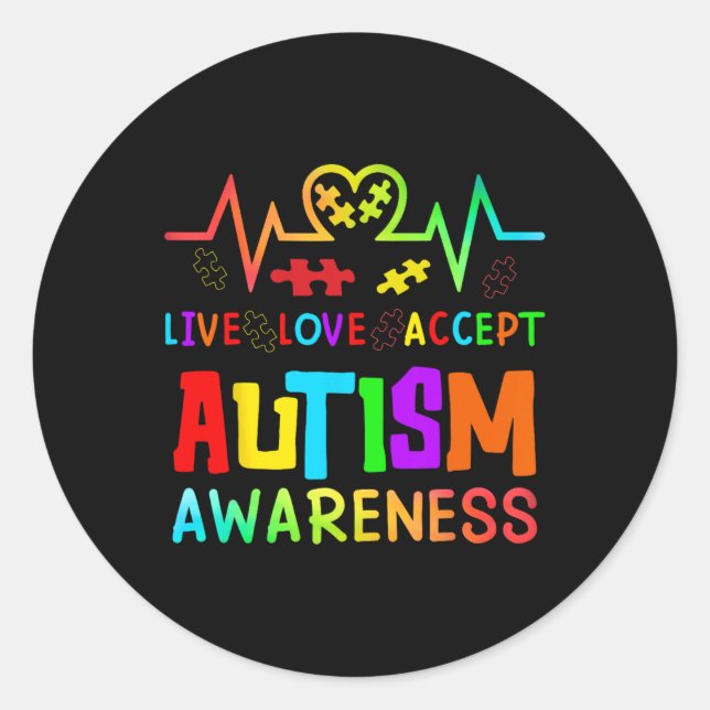 Sticker Rond Live Love Accepter Sensibilisation sur l'autisme R (Devant)