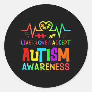 Sticker Rond Live Love Accepter Sensibilisation sur l'autisme R