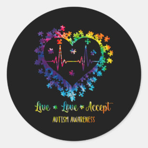 Sticker Rond Live Love Accepter Sensibilisation sur l'autisme T